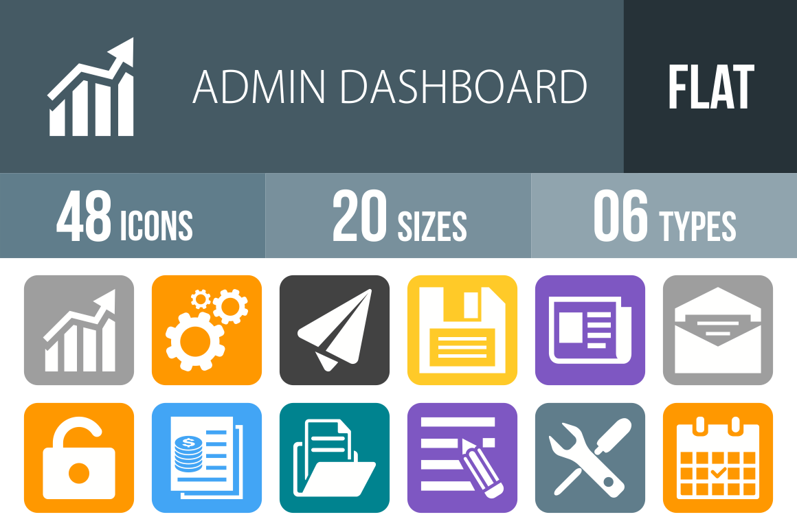 48 Admin Dashboard Flat Round Corner Icons - Overview - IconBunny