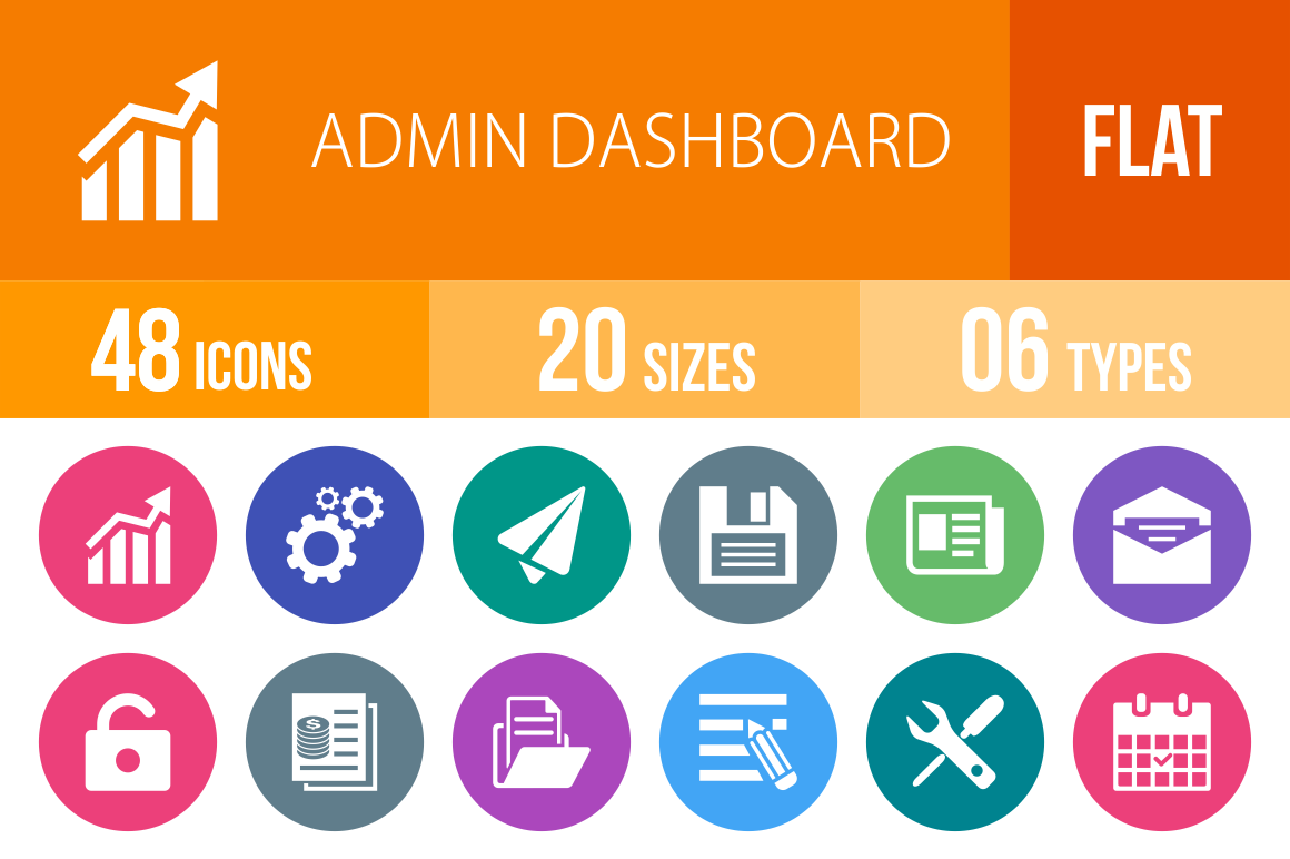48 Admin Dashboard Flat Round Icons - Overview - IconBunny