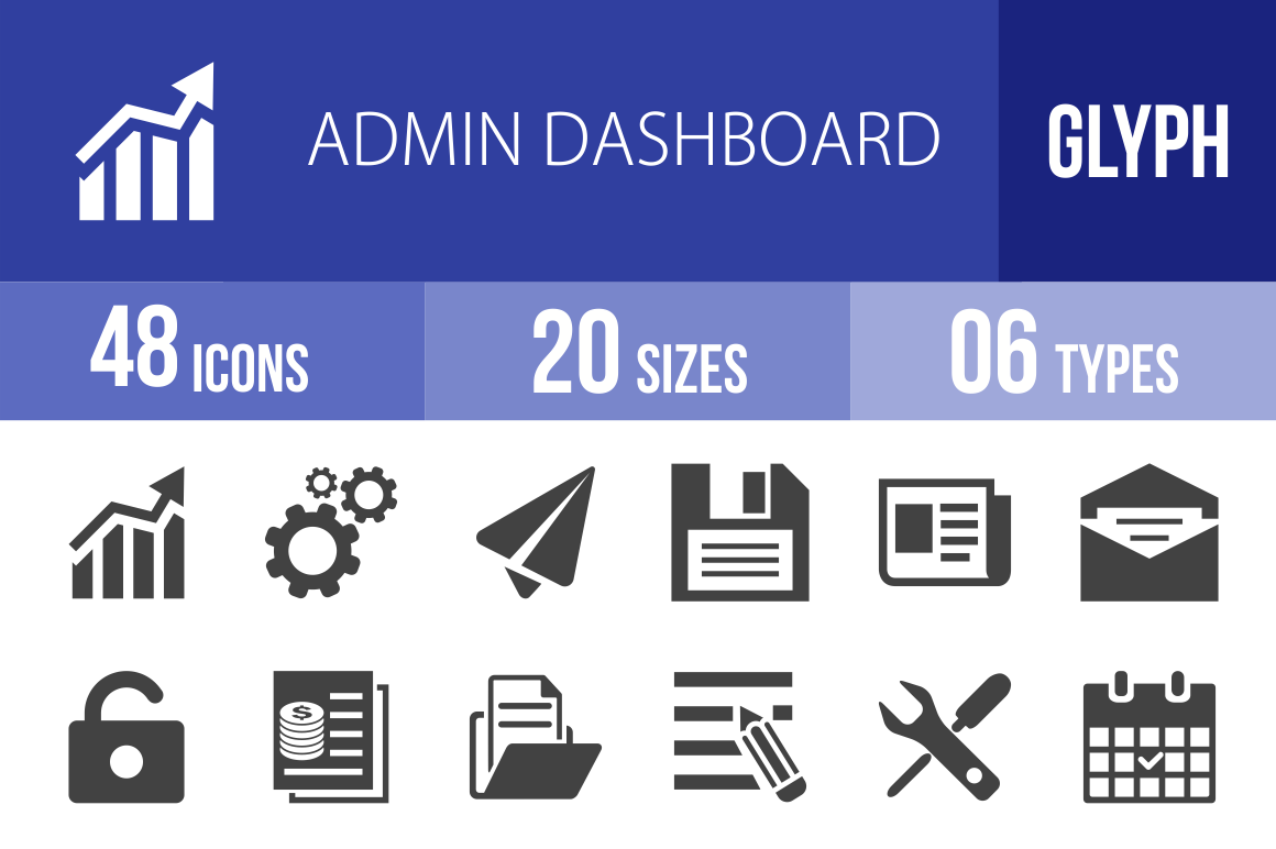 48 Admin Dashboard Glyph Icons - Overview - IconBunny