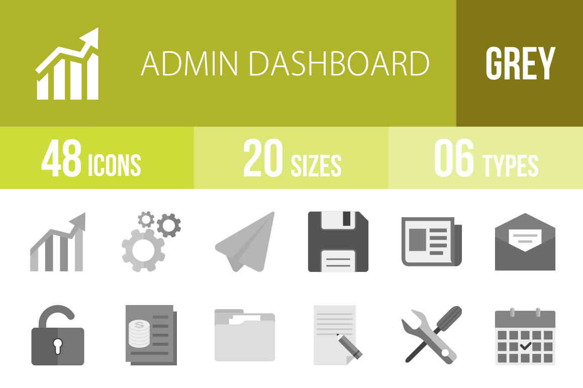 48 Admin Dashboard Greyscale Icons - Overview - IconBunny