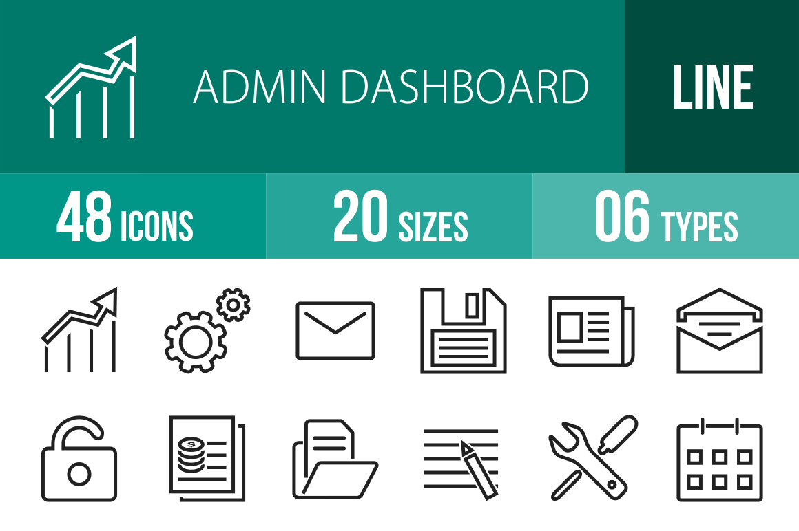 48 Admin Dashboard Line Icons - Overview - IconBunny