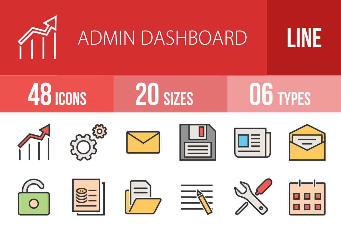48 Admin Dashboard Line Multicolor Filled Icons - Overview - IconBunny