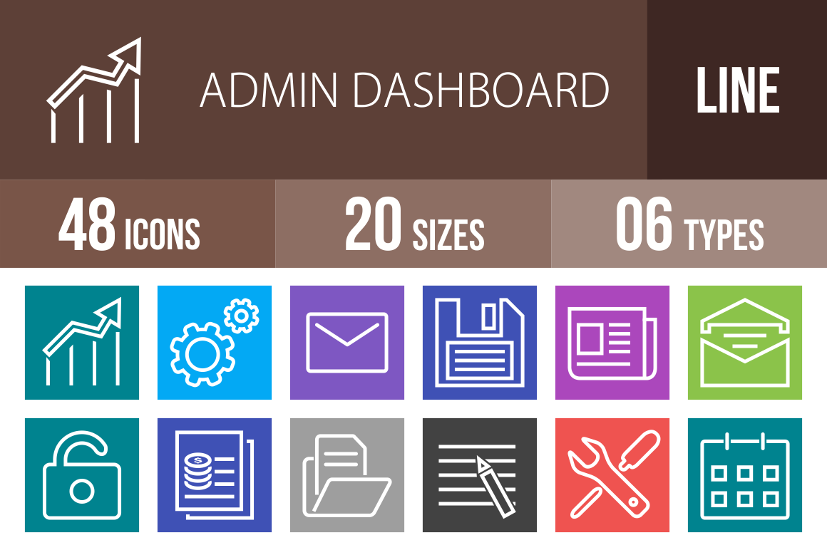 48 Admin Dashboard Line Multicolor B/G Icons - Overview - IconBunny