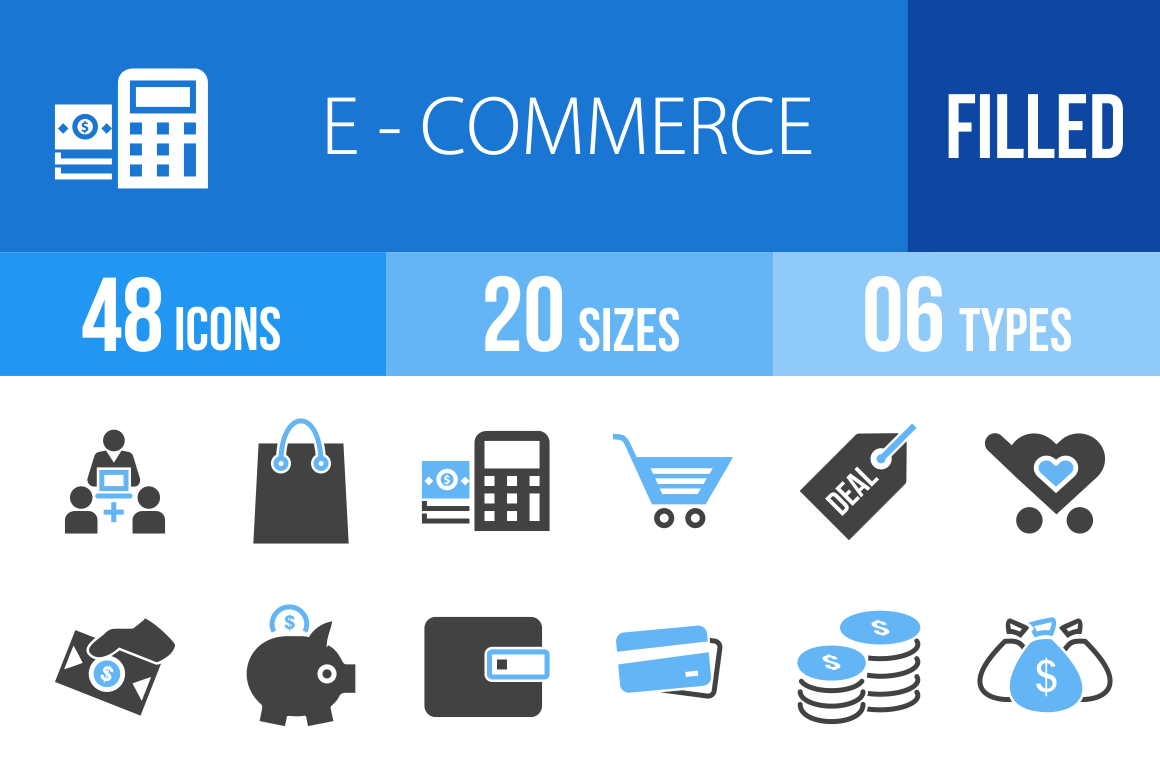 48 E-Commerce Blue & Black Icons - Overview - IconBunny