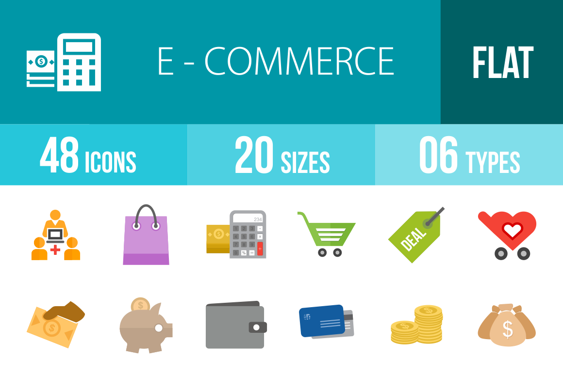 48 E-Commerce Flat Multicolor Icons - Overview - IconBunny
