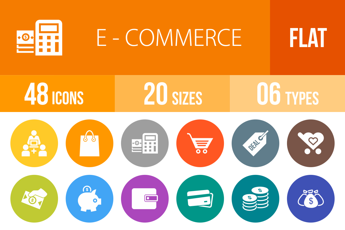 48 E-Commerce Flat Round Icons - Overview - IconBunny