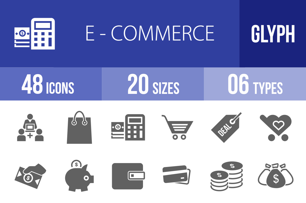 48 E-Commerce Glyph Icons - Overview - IconBunny