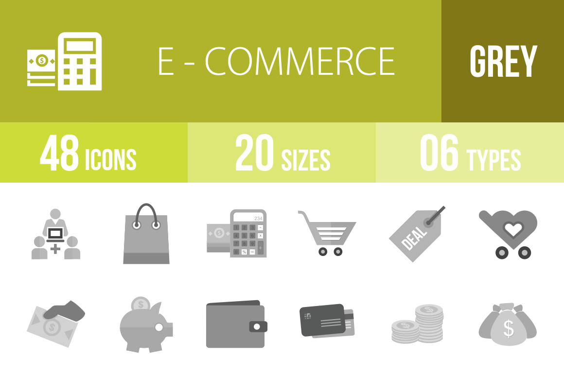 48 E-Commerce Greyscale Icons - Overview - IconBunny