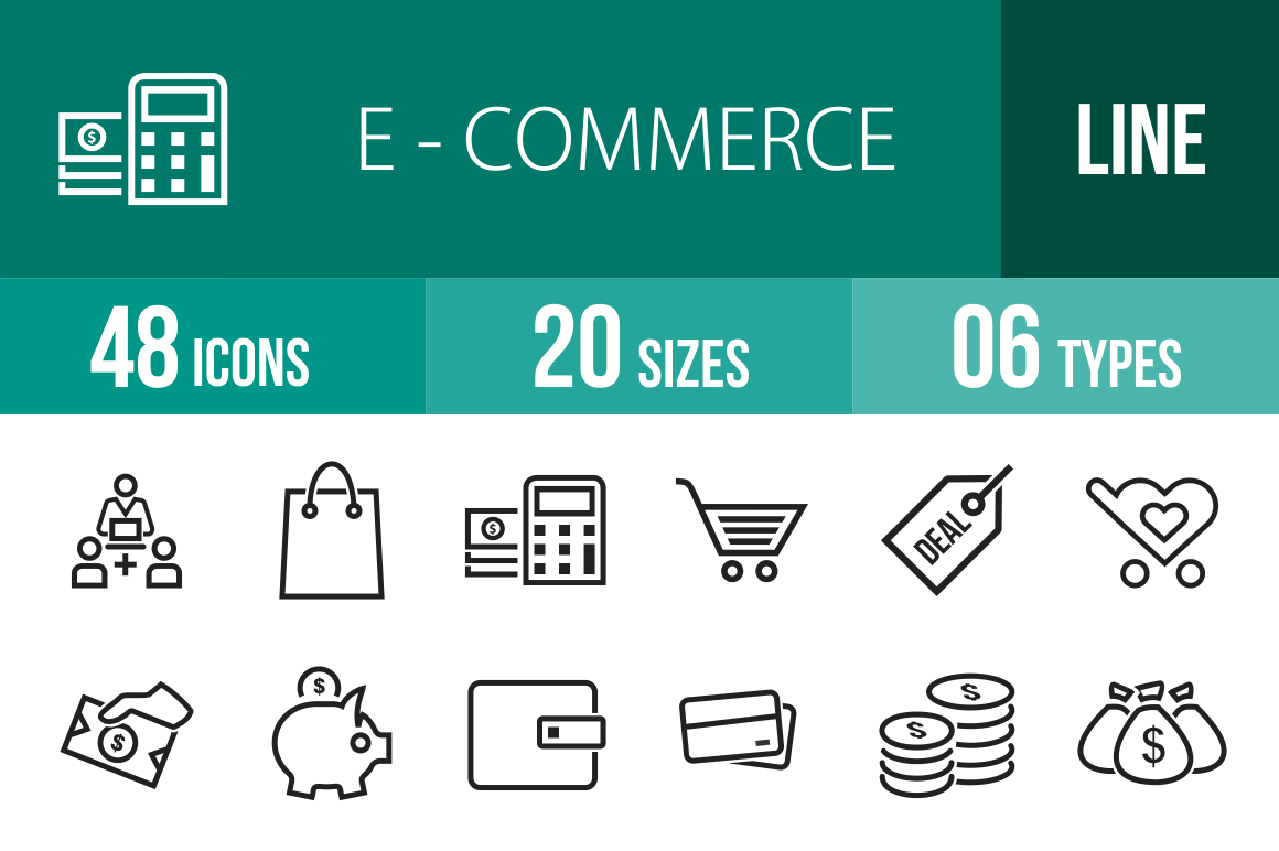 48 E-Commerce Line Icons - Overview - IconBunny