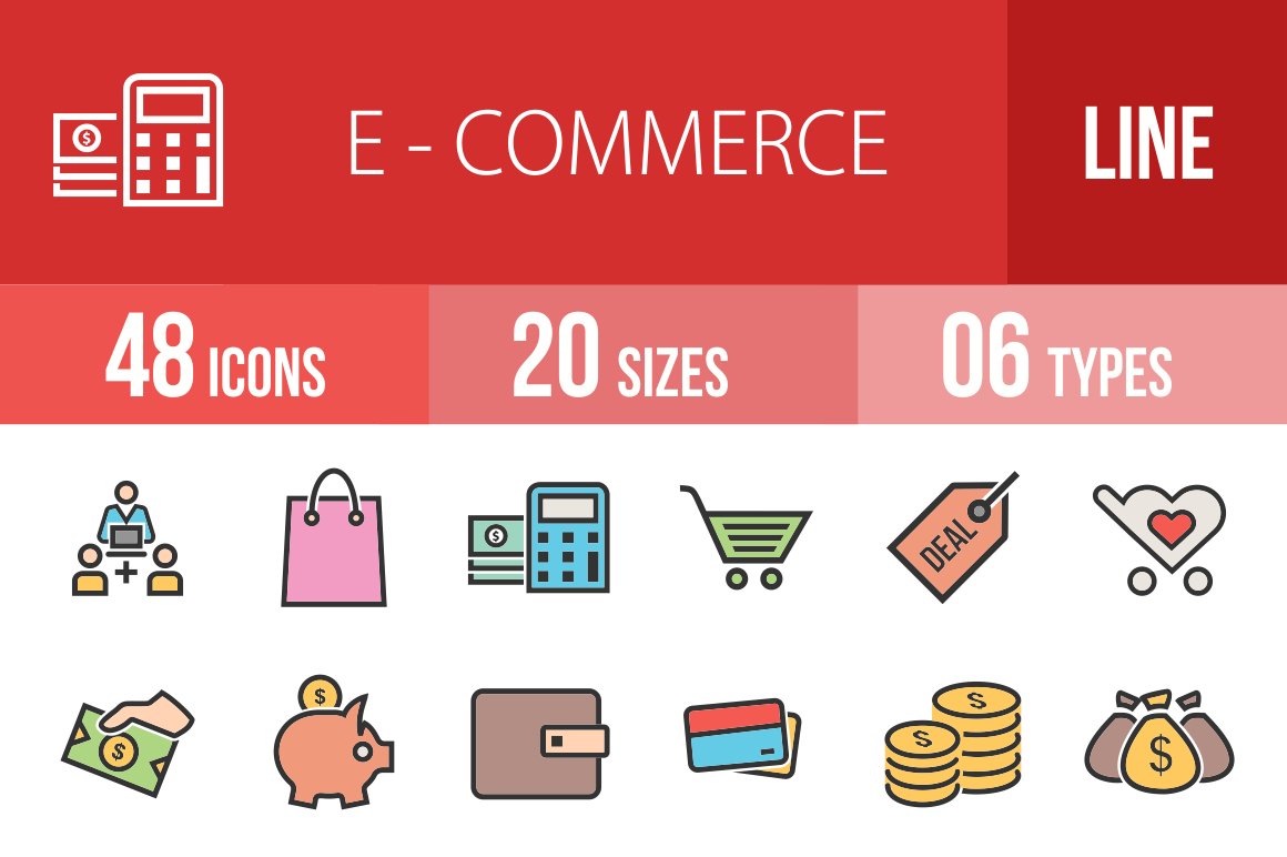 48 E-Commerce Line Multicolor Filled Icons - Overview - IconBunny