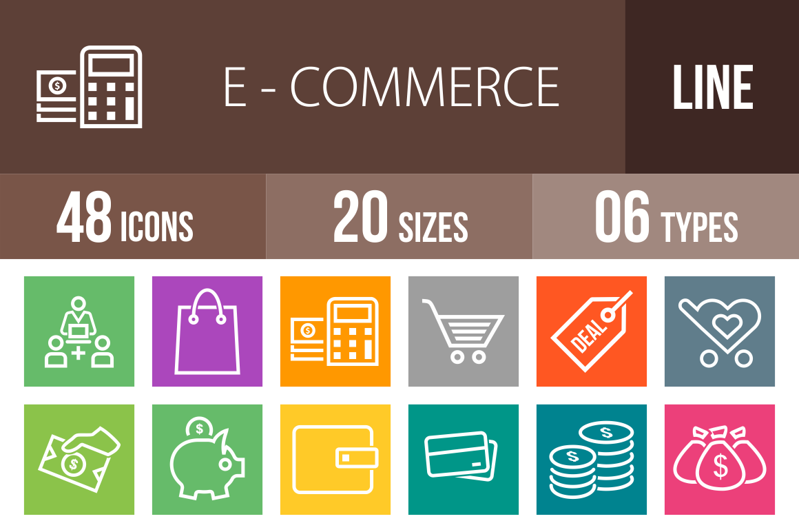 48 E-Commerce Line Multicolor B/G Icons - Overview - IconBunny