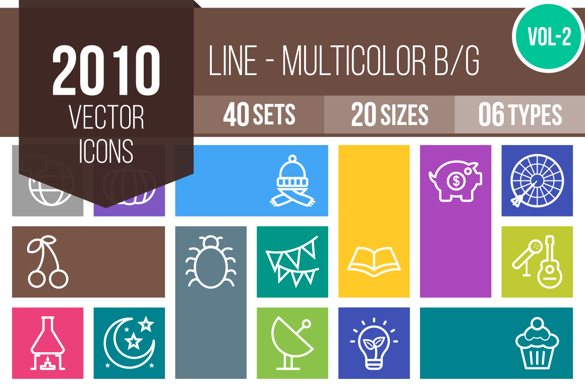 2010 Line Multicolor B/G Icons Bundle - Overview - IconBunny