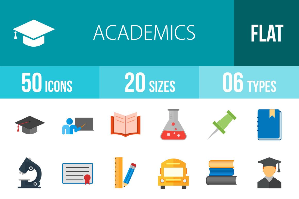 50 Academics Flat Multicolor Icons - Overview - IconBunny