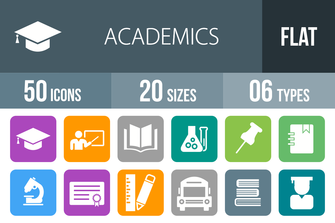 50 Academics Flat Round Corner Icons - Overview - IconBunny