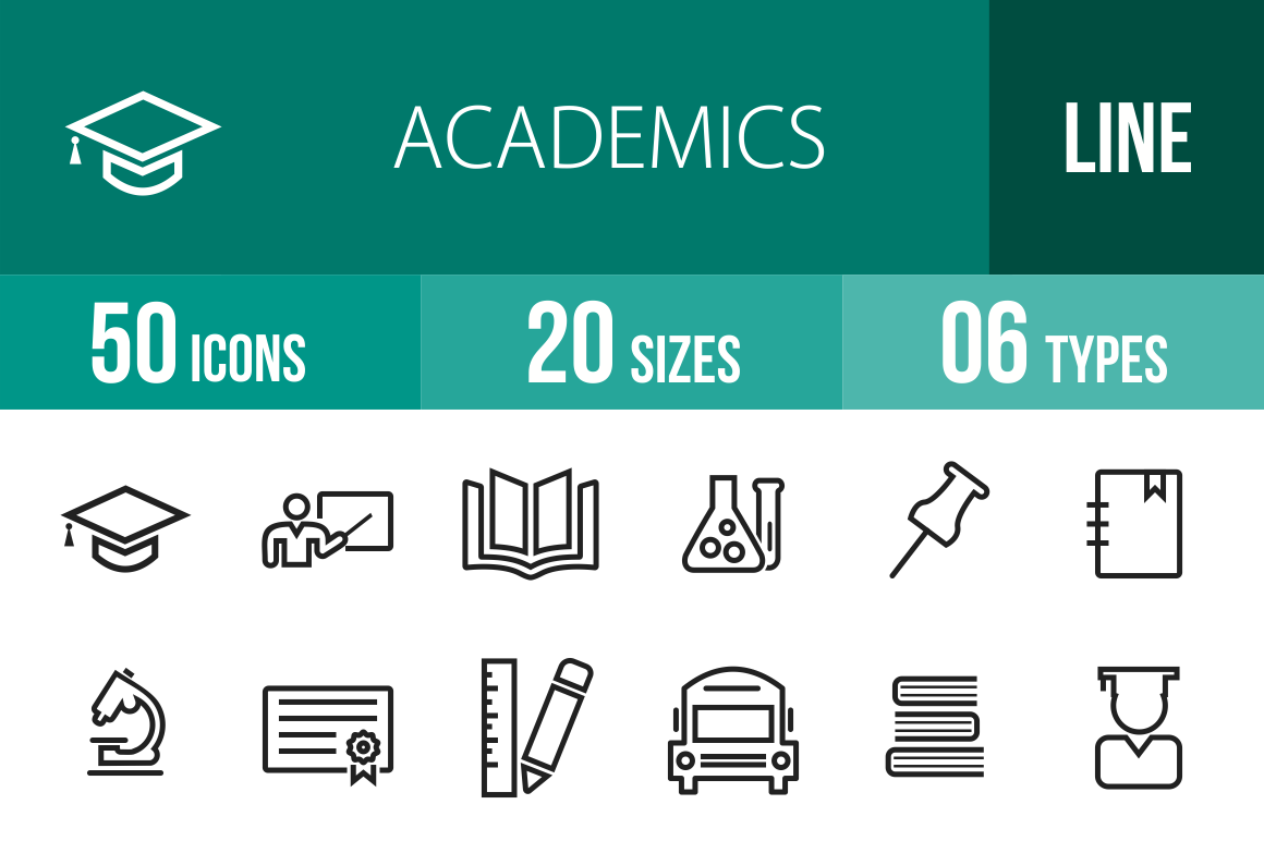 50 Academics Line Icons - Overview - IconBunny