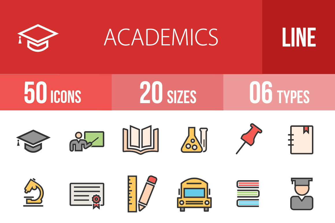 50 Academics Line Multicolor Filled Icons - Overview - IconBunny