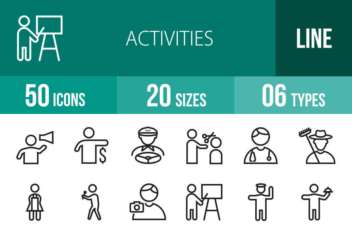 50 Activities Line Icons - Overview - IconBunny