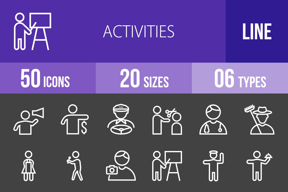 50 Activities Line Inverted Icons - Overview - IconBunny