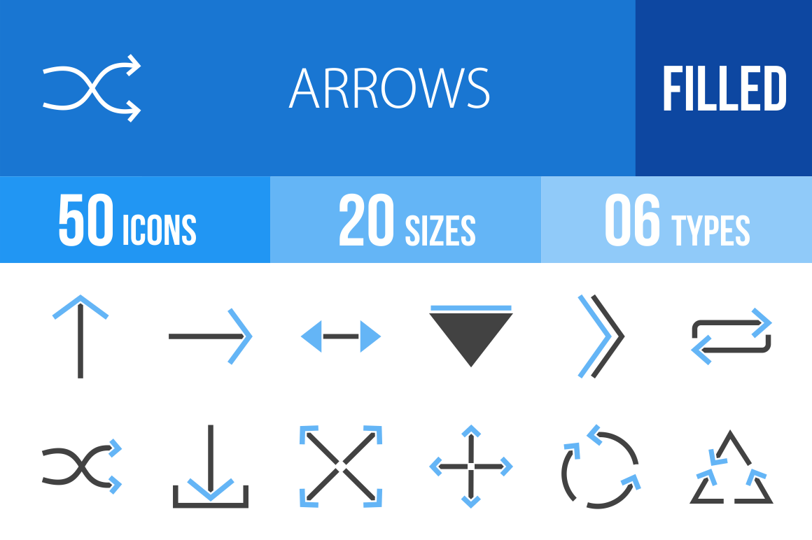 50 Arrows Blue & Black Icons - Overview - IconBunny