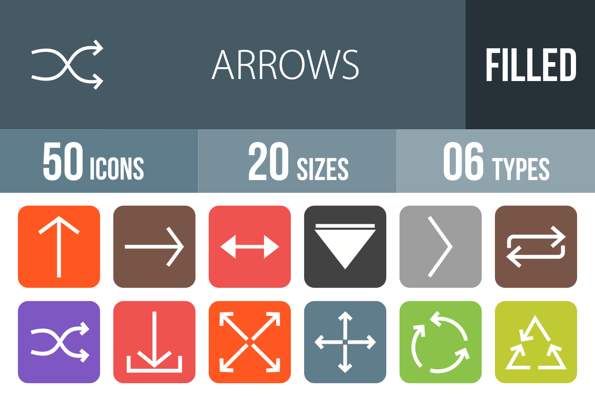 50 Arrows Flat Round Corner Icons - Overview - IconBunny