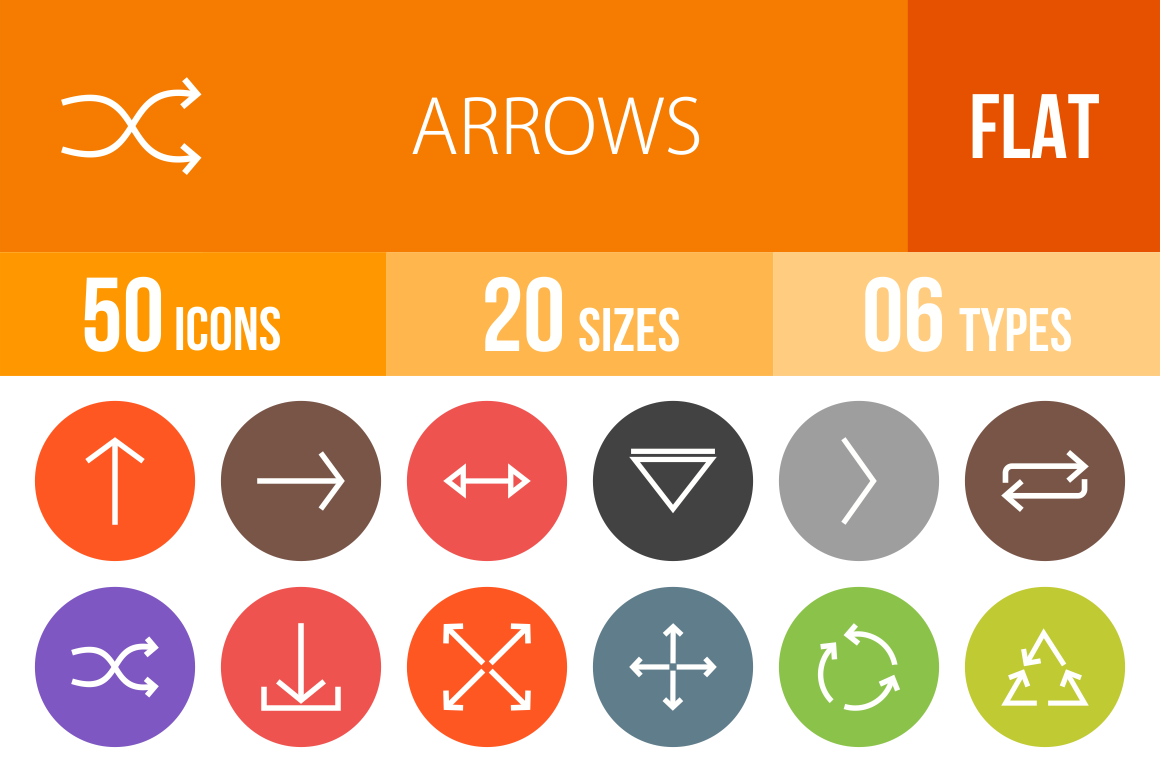 50 Arrows Flat Round Icons - Overview - IconBunny