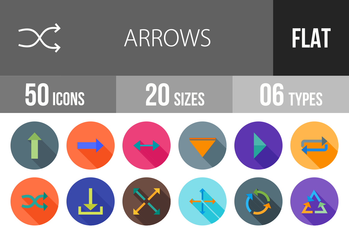 50 Arrows Flat Shadowed Icons - Overview - IconBunny
