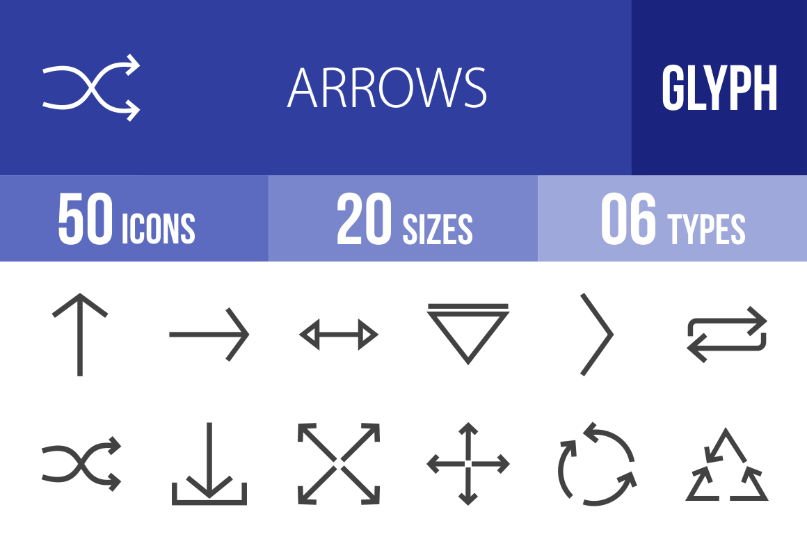 50 Arrows Glyph Icons - Overview - IconBunny