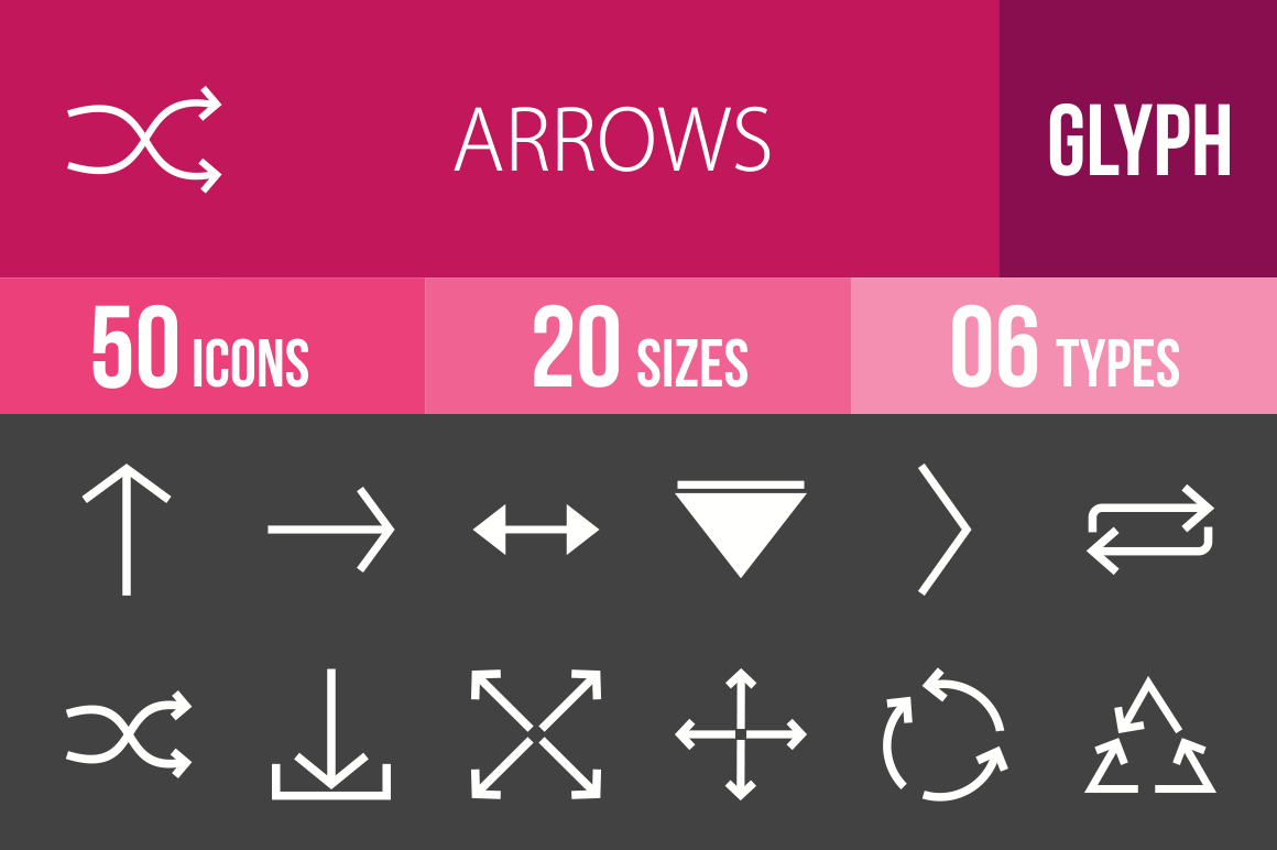 50 Arrows Glyph Inverted Icons - Overview - IconBunny