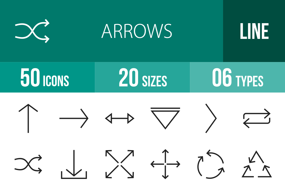 50 Arrows Line Icons - Overview - IconBunny