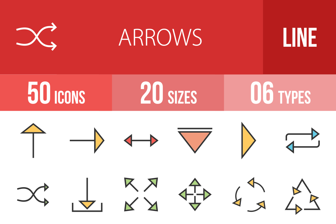 50 Arrows Line Multicolor Filled Icons - Overview - IconBunny