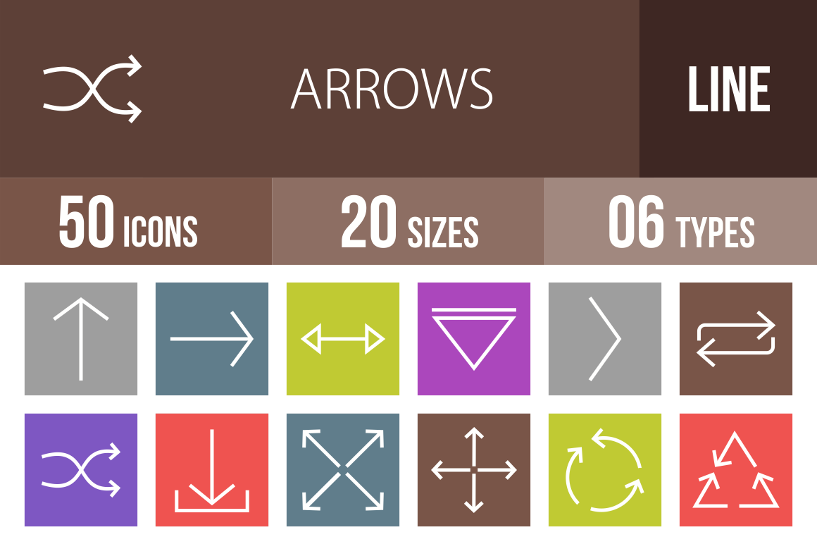 50 Arrows Line Multicolor B/G Icons - Overview - IconBunny