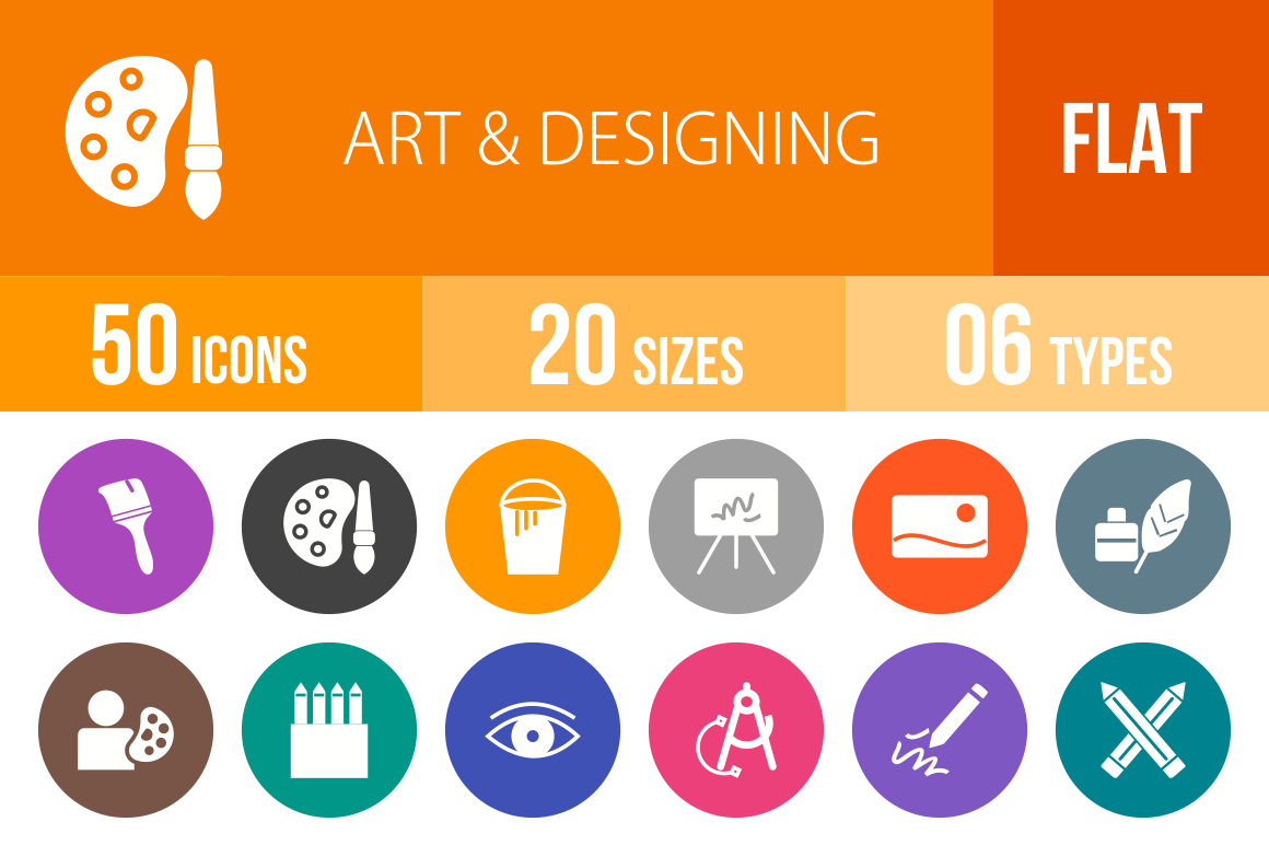 50 Art & Designing Flat Round Icons - Overview - IconBunny