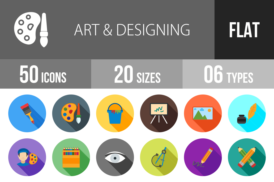 50 Art & Designing Flat Shadowed Icons - Overview - IconBunny
