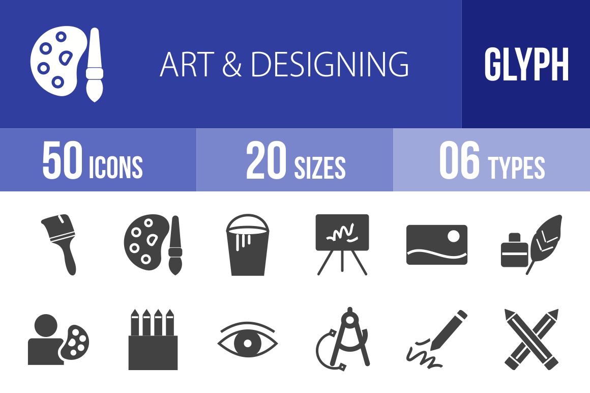 50 Art & Designing Glyph Icons - Overview - IconBunny