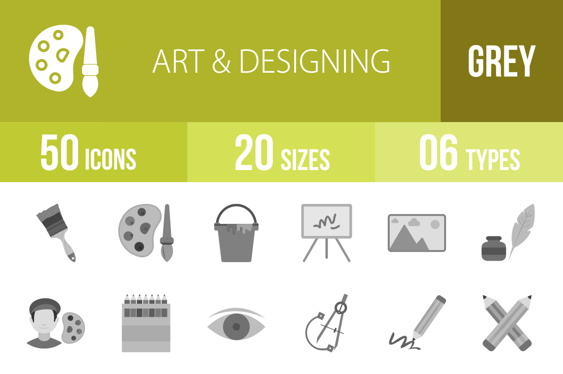 50 Art & Designing Greyscale Icons - Overview - IconBunny