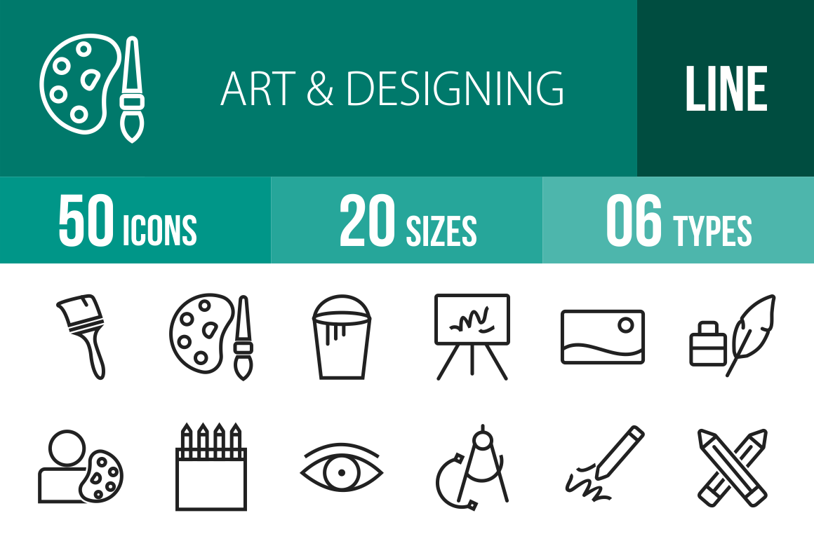 50 Art & Designing Line Icons - Overview - IconBunny