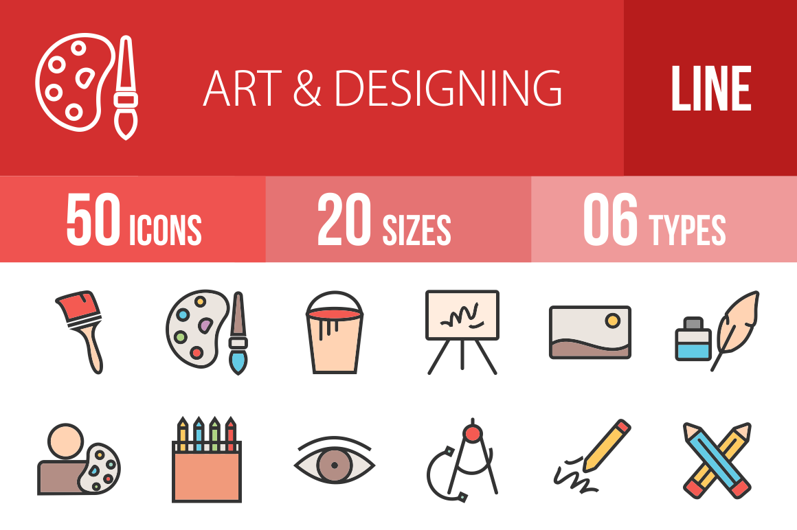50 Art & Designing Line Multicolor Filled Icons - Overview - IconBunny