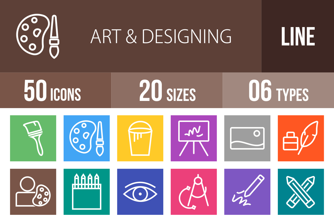 50 Art & Designing Line Multicolor B/G Icons - Overview - IconBunny