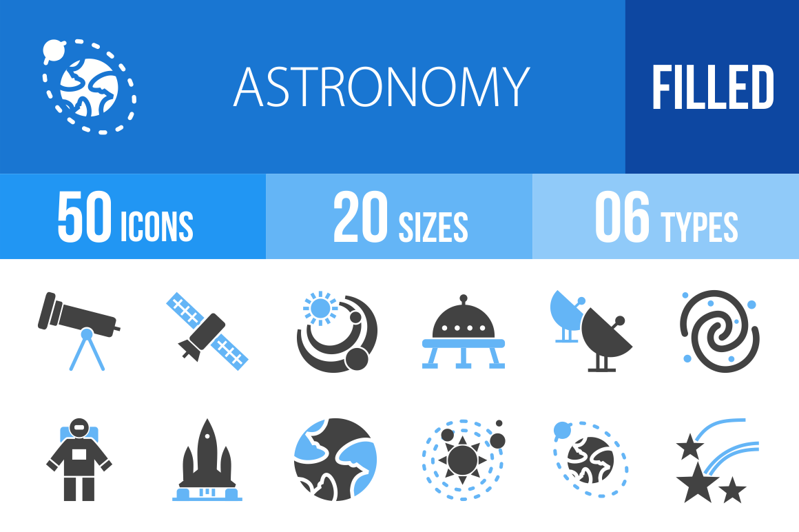 50 Astronomy Blue Black Icons - Overview - IconBunny