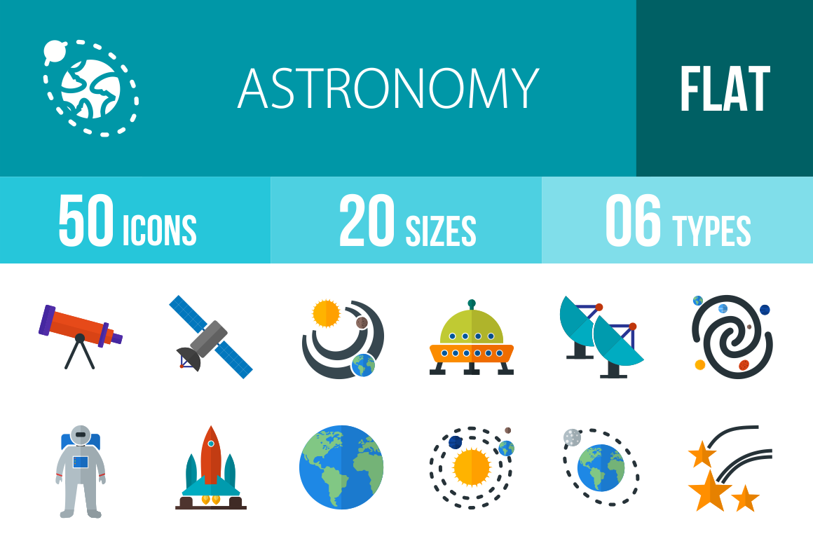 50 Astronomy Flat Multicolor Icons - Overview - IconBunny