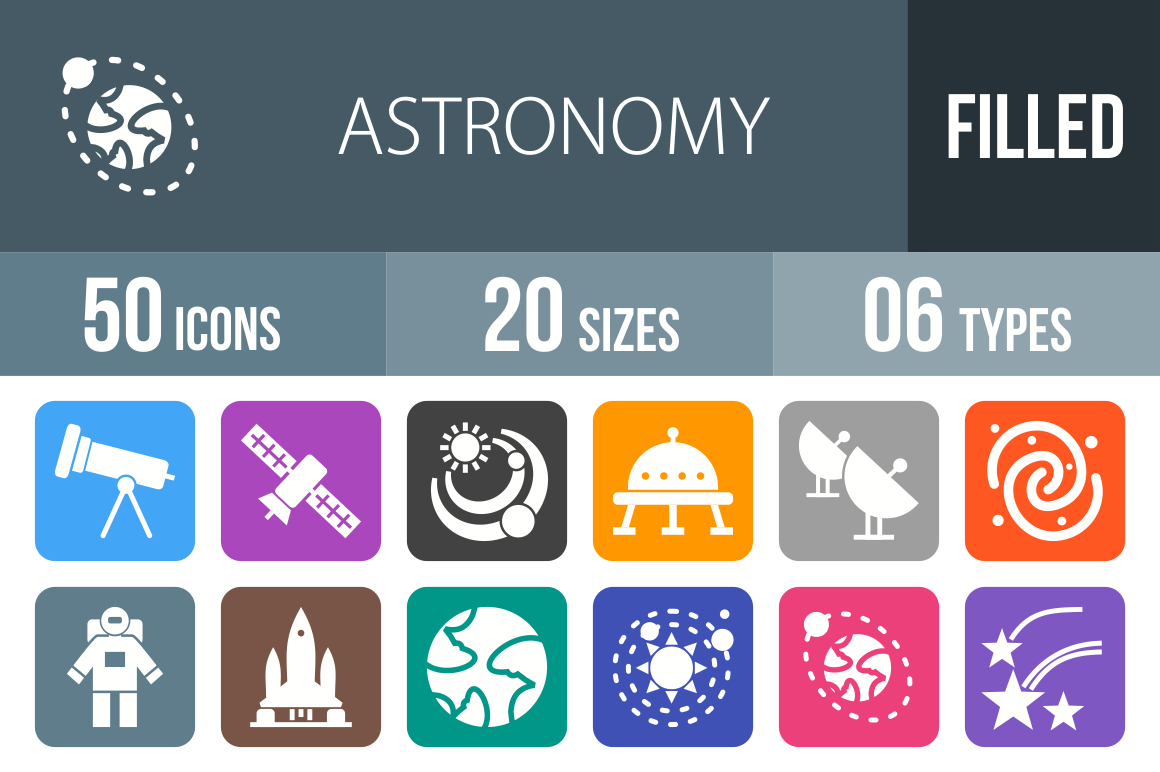 50 Astronomy Flat Round Corner Icons - Overview - IconBunny