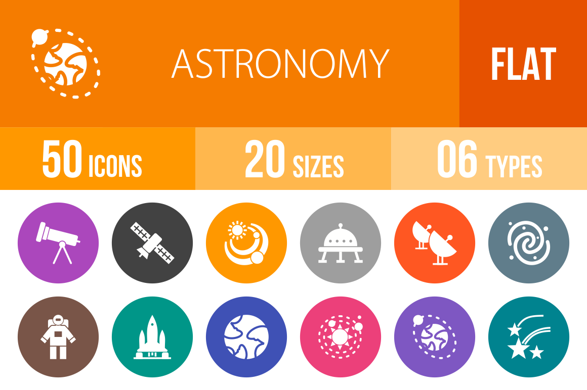 50 Astronomy Flat Round Icons - Overview - IconBunny