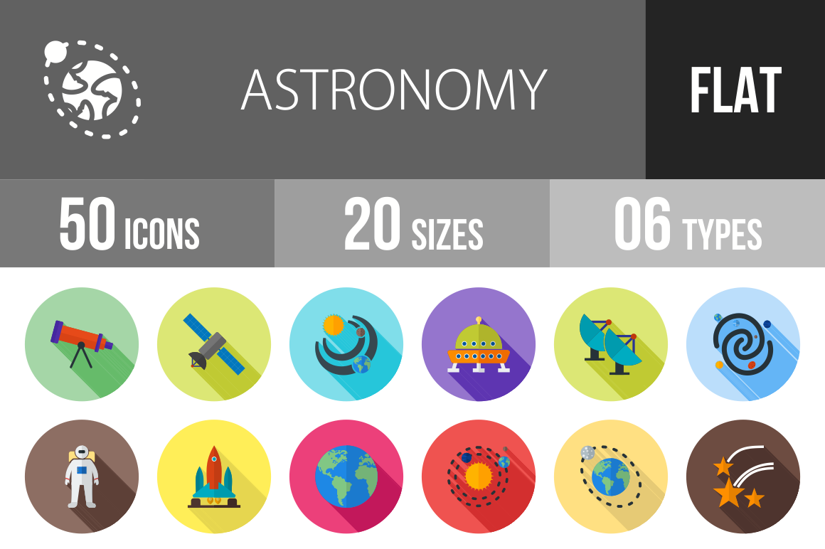 50 Astronomy Flat Shadowed Icons - Overview - IconBunny