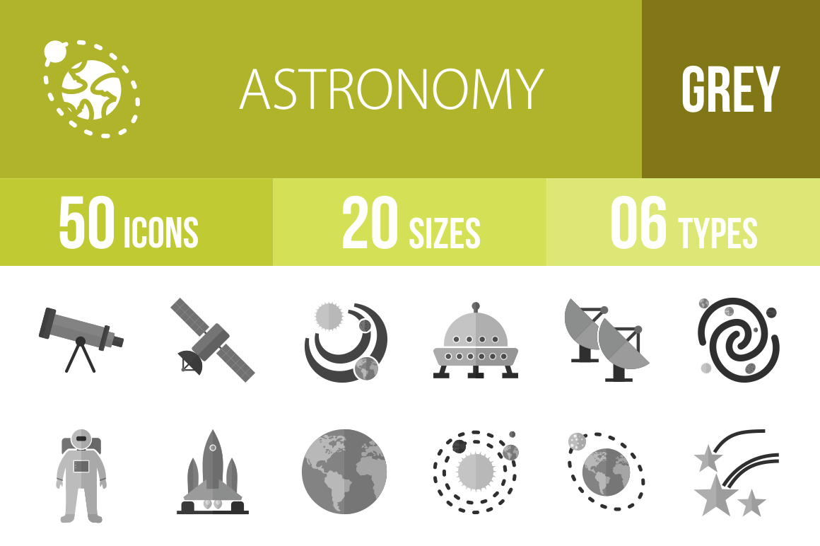50 Astronomy Greyscale Icons - Overview - IconBunny