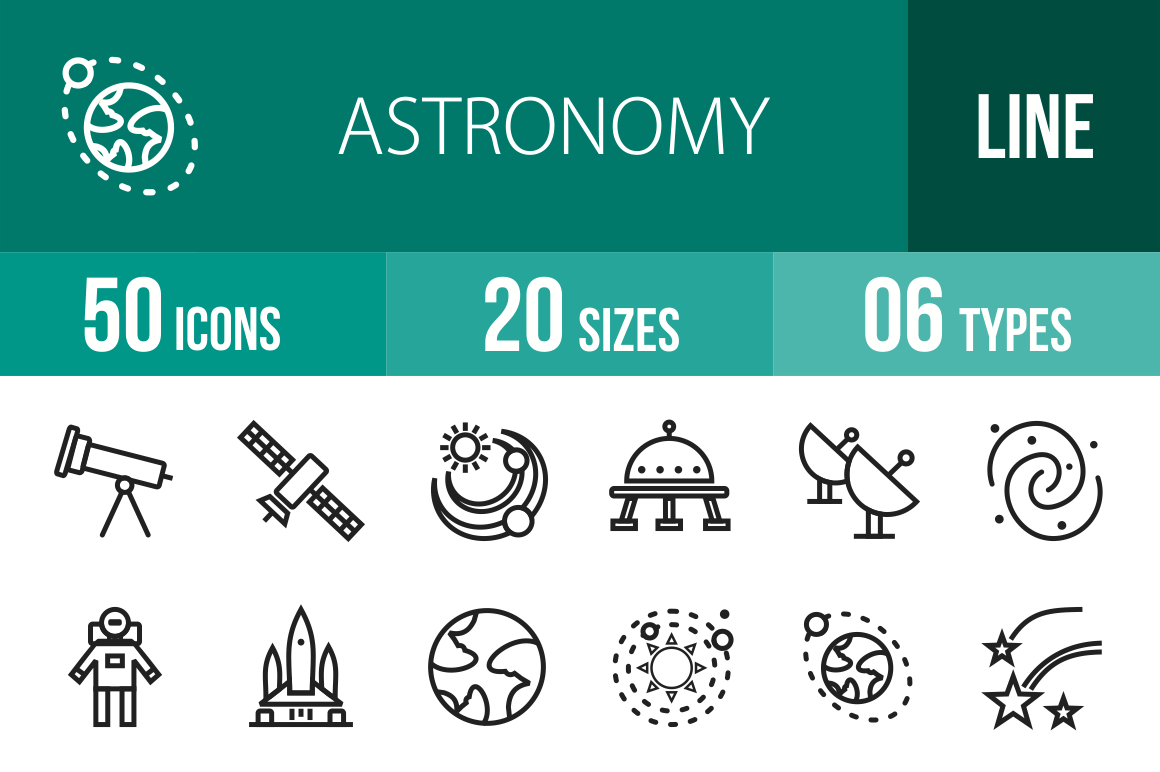 50 Astronomy Line Icons - Overview - IconBunny