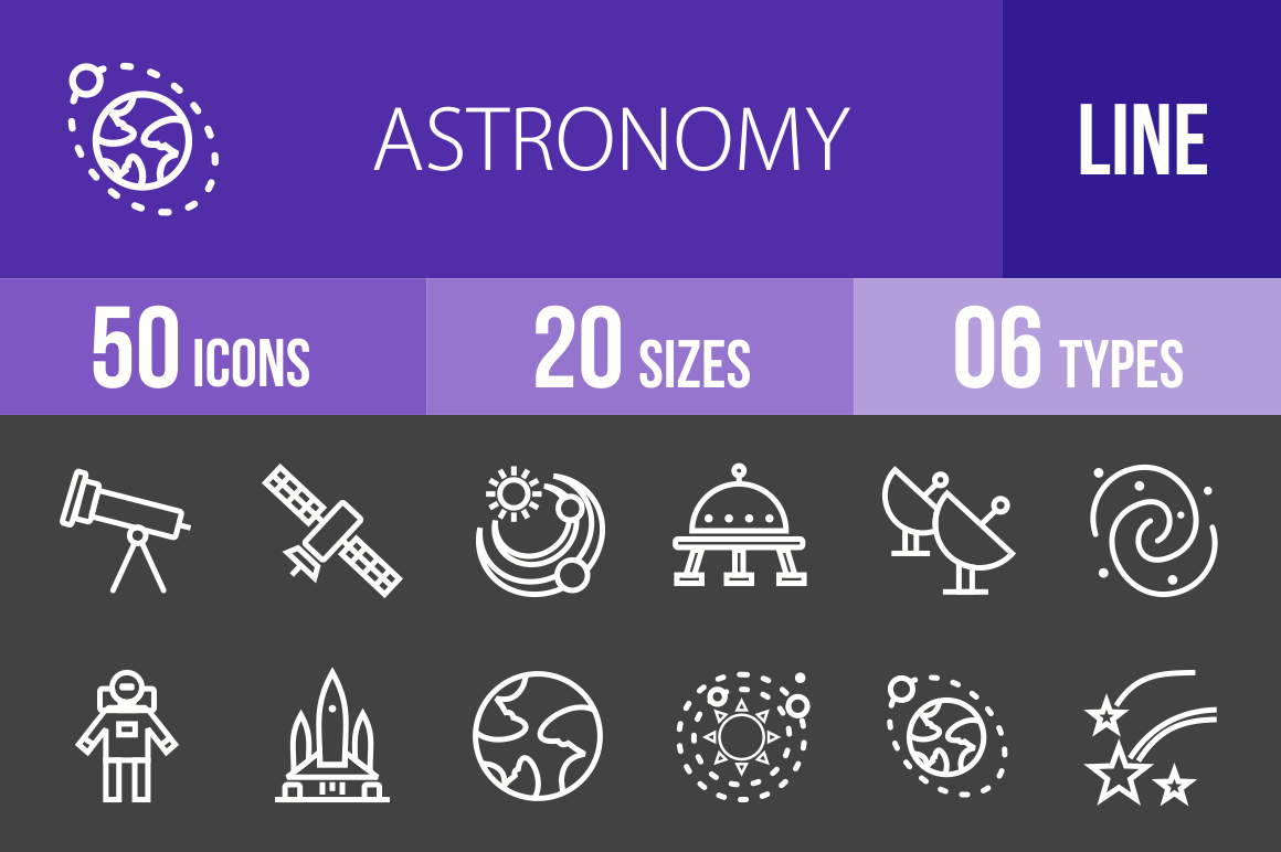50 Astronomy Line Inverted Icons - Overview - IconBunny