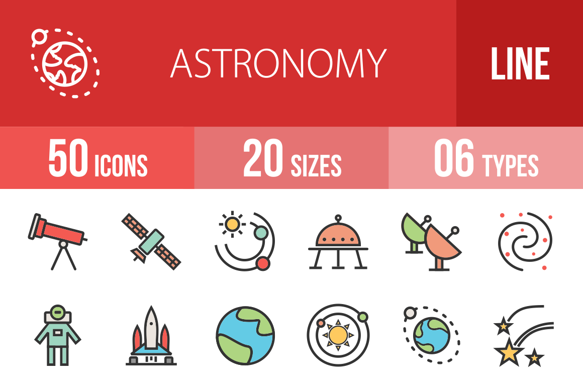 50 Astronomy Line Multicolor Filled Icons - Overview - IconBunny
