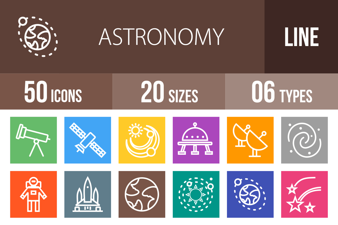 50 Astronomy Line Multicolor B/G Icons - Overview - IconBunny