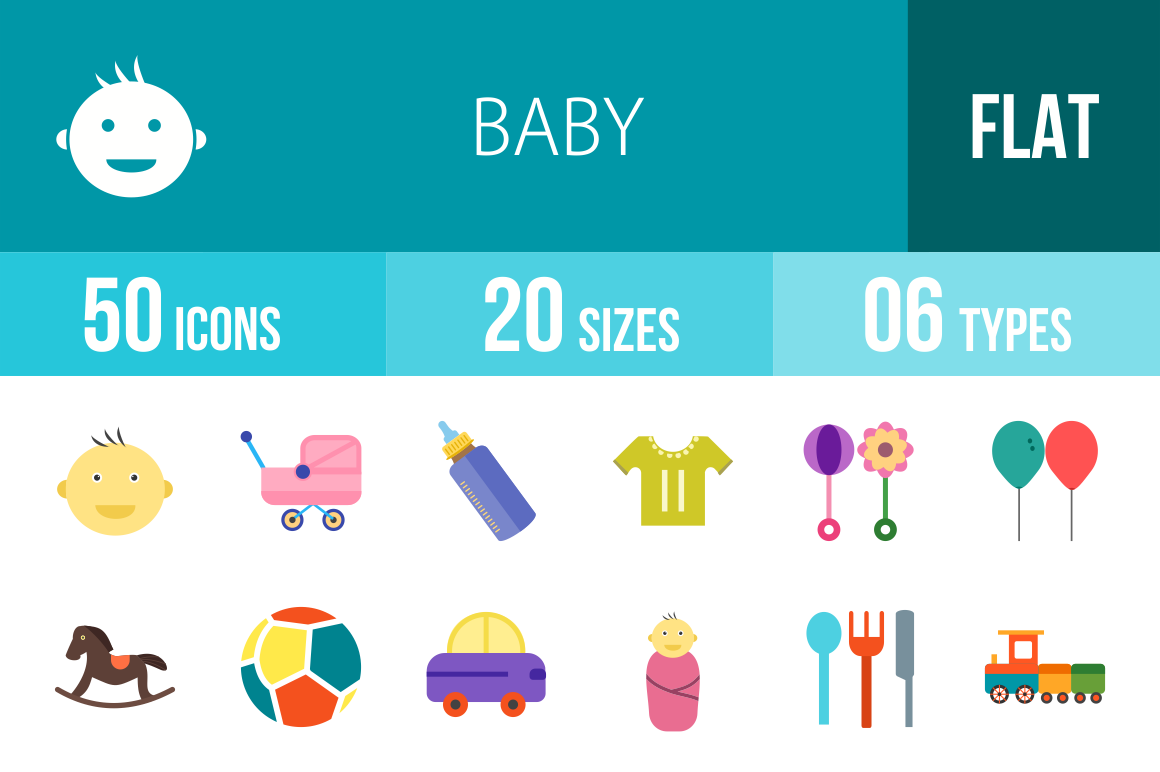 50 Baby Flat Multicolor Icons - Overview - IconBunny
