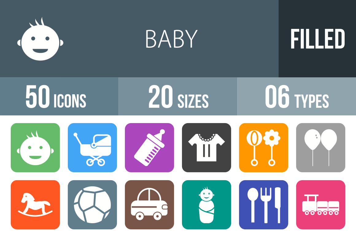 50 Baby Flat Round Corner Icons - Overview - IconBunny